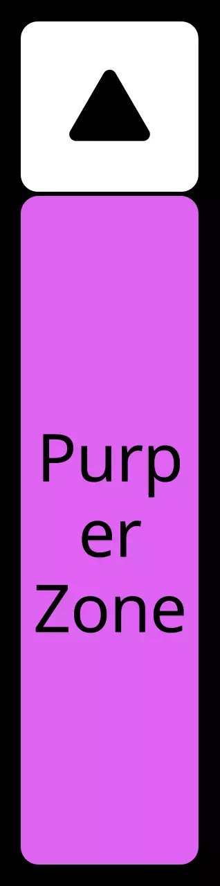 Een eenvoudige zonegids met groene blauwe paarse locatietekst en driehoekige vierkante geometrie