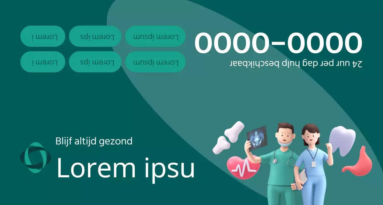 Een promotiestuk voor een verzekeringsmaatschappij met donkere 3D-illustraties en gezondheidspictogrammen.