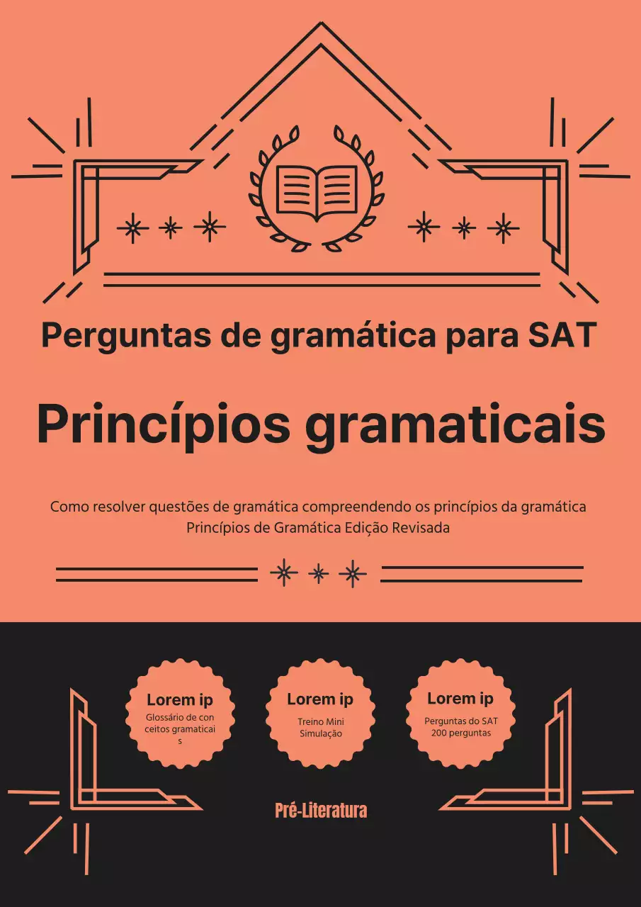 Provas práticas de Língua Inglesa e Gramática dos SATs com linhas e margens simples em cor-de-rosa e preto.