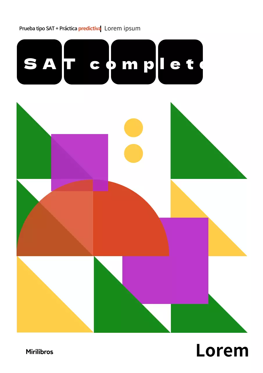 Concepto geométrico simple en blanco y negro en la portada del libro de preguntas SAT.