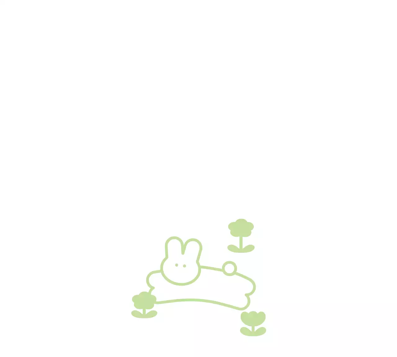 Marchandise avec des illustrations simples et mignonnes de lapins et de fleurs en vert clair.