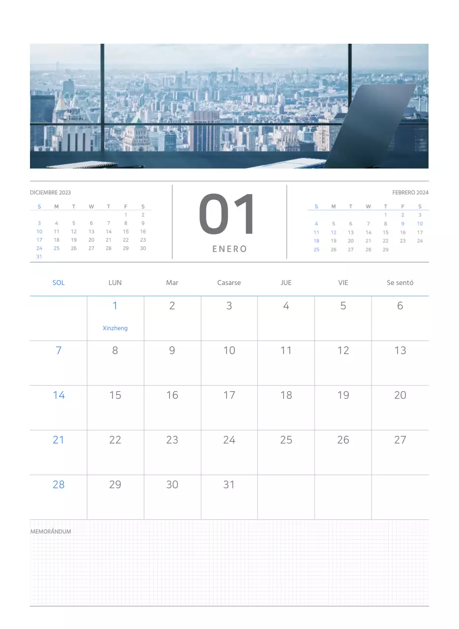 Calendario de pared en azul y blanco
