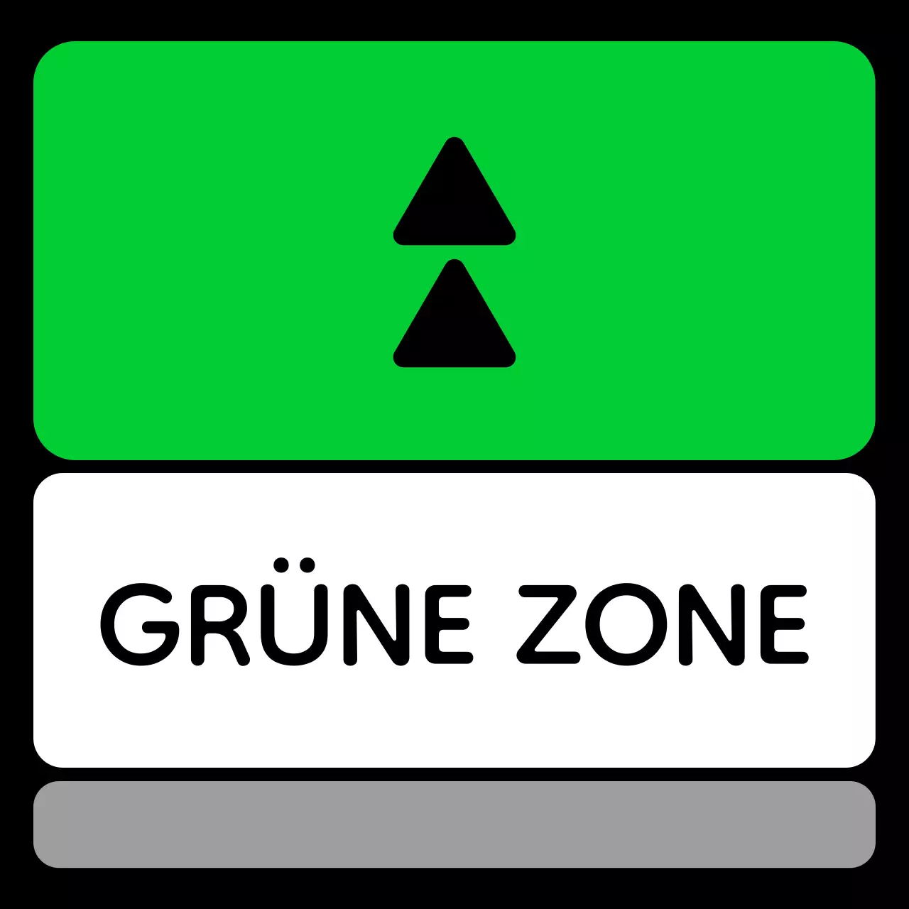 Ein einfacher Zonenführer mit grünem, blauem, violettem Text und dreieckiger, quadratischer Geometrie