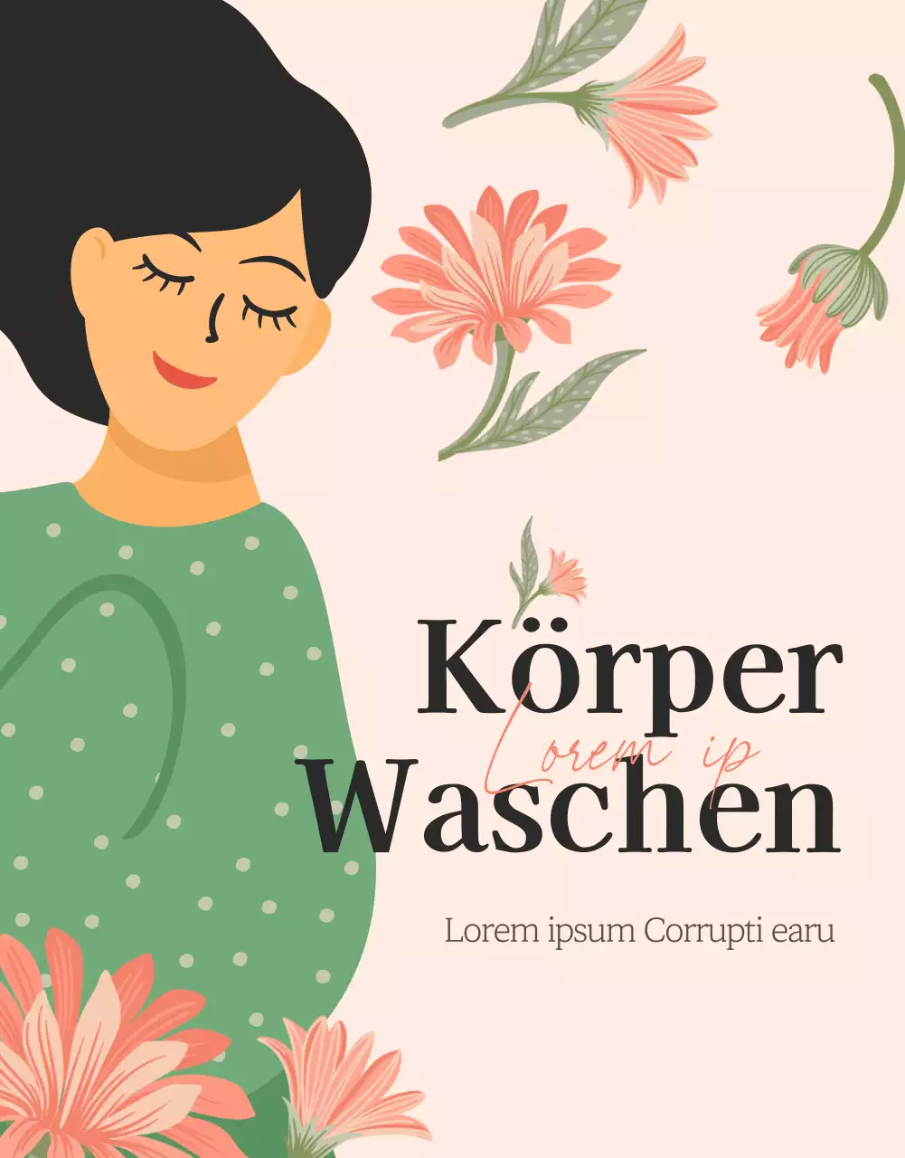Werbung für ein Körperwaschmittel mit einer rosafarbenen Blumenillustration