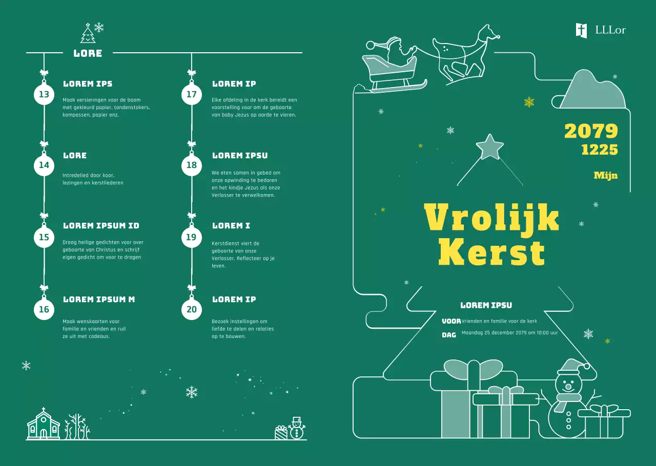 Groen kleurenpamflet voor kerkelijke kerstmanifestaties