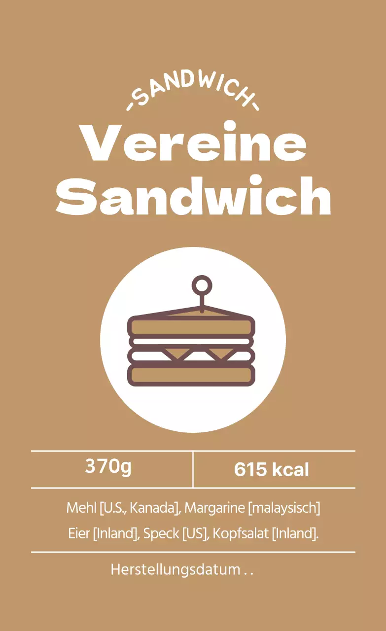 Beigefarbenes illustriertes Sandwich-Etikett