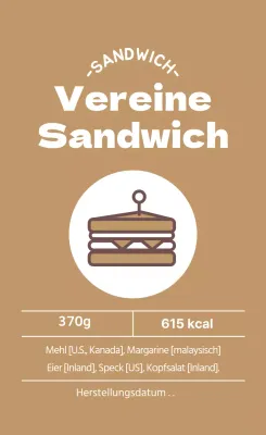Beigefarbenes illustriertes Sandwich-Etikett