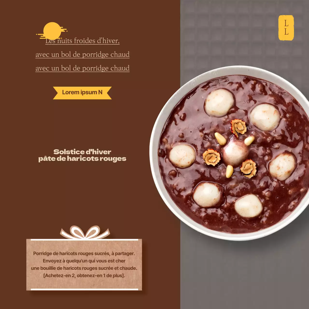 Solstice d'hiver - Porridge de haricots rouges avec une toile de fond brune et traditionnelle