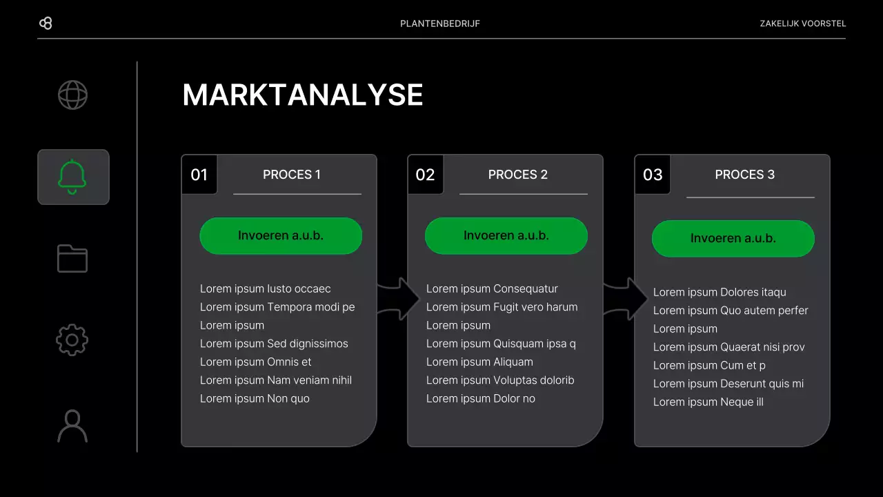 Zakelijk voorstel voor een bedrijf met een zwart en groen natuurlijk bladconcept