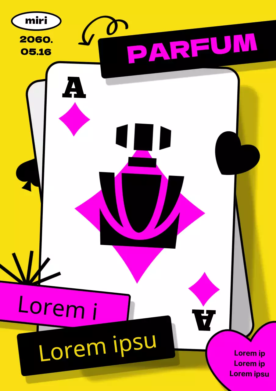 Concept de carte en jaune et violet pour promouvoir le parfum de la Saint-Valentin