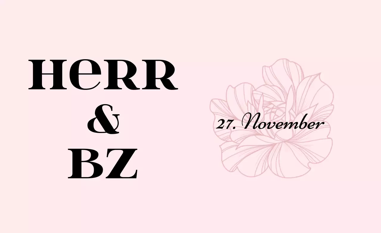 Werben Sie für eine einfache Hochzeitseinladung mit hellrosa und schwarzem Text und floralen Illustrationen