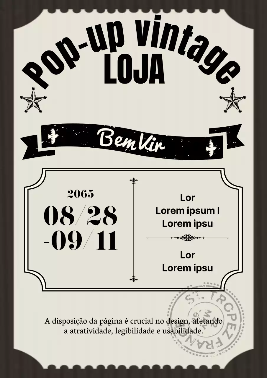 Bilhetes para convites para uma loja pop-up de inspiração vintage