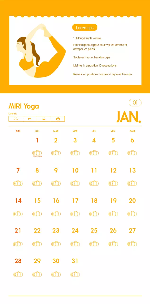 Calendriers orange à distribuer lors de la promotion de votre studio de yoga.