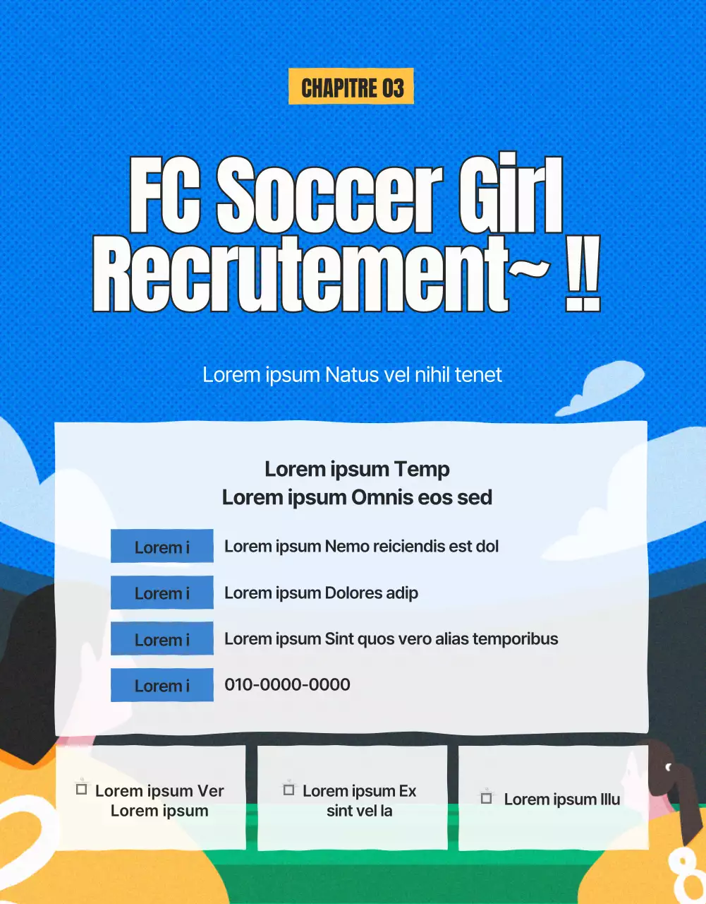 Annonce de recrutement pour le football féminin en vert et jaune