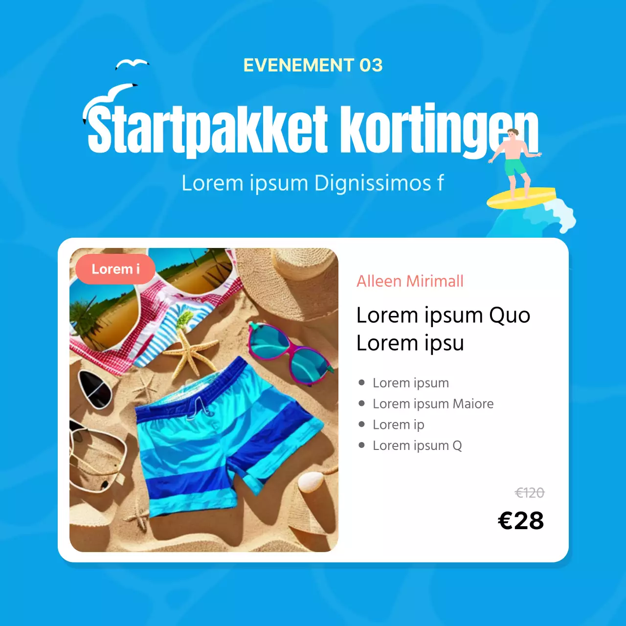 Promoot een tropische zomeruitverkoop in blauw en geel