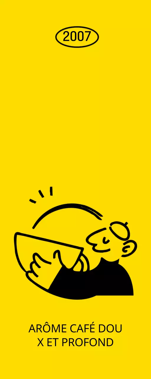 Faites la promotion d'un concept de café branché avec une illustration de style graffiti jaune et noir d'une personne buvant du café.