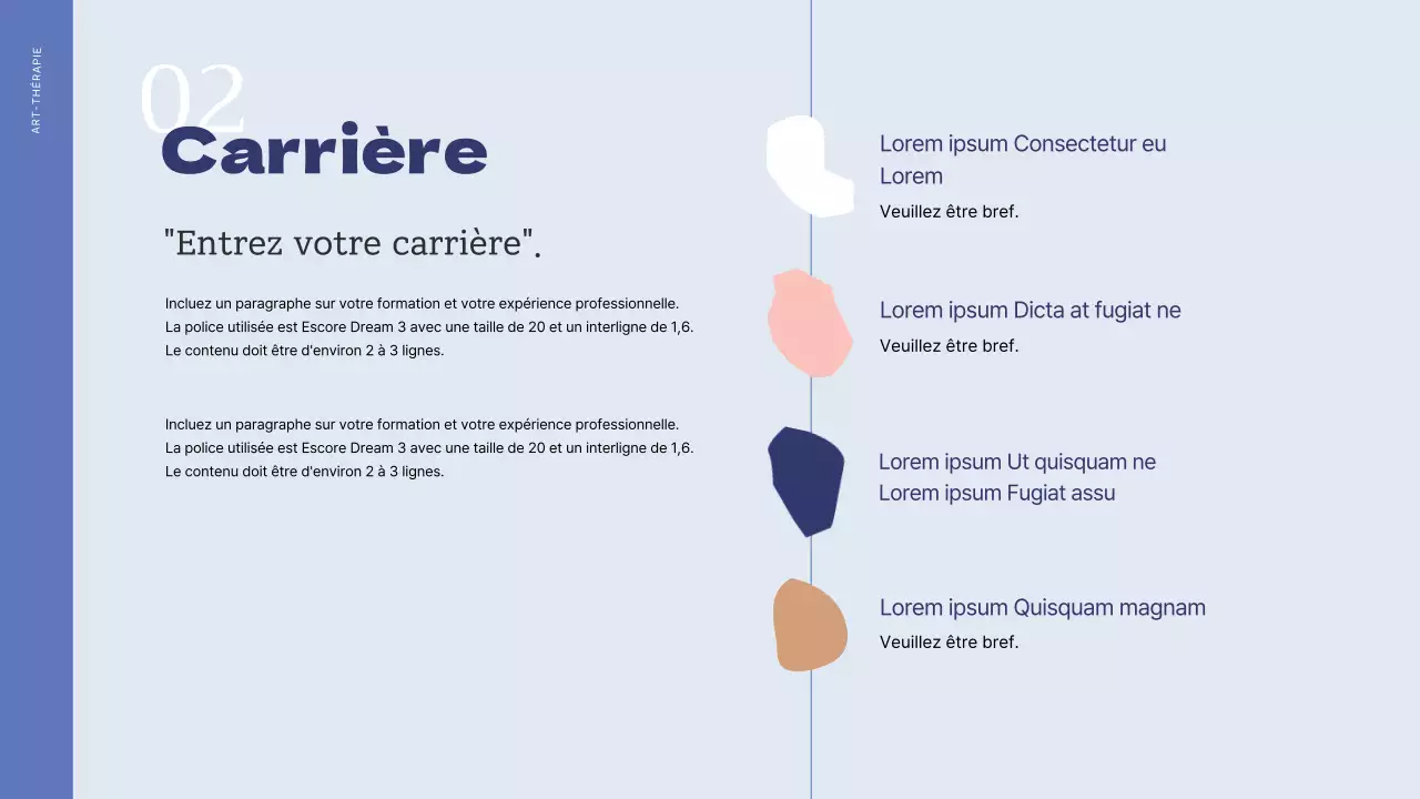 Portfolio de l'instructeur en psychothérapie par l'art en bleu et bleu clair