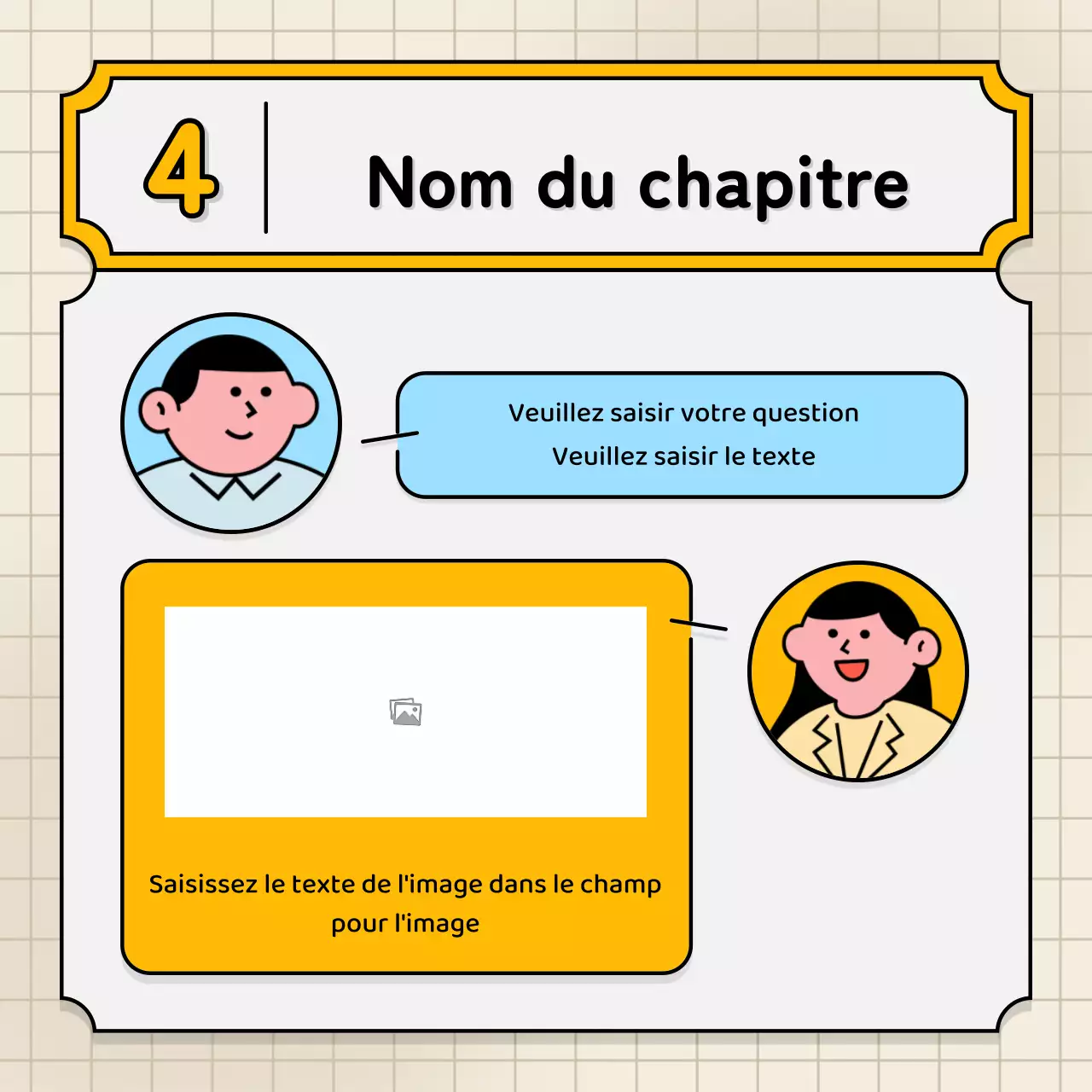 Bulles de texte bleu clair et jaune et illustration mignonne