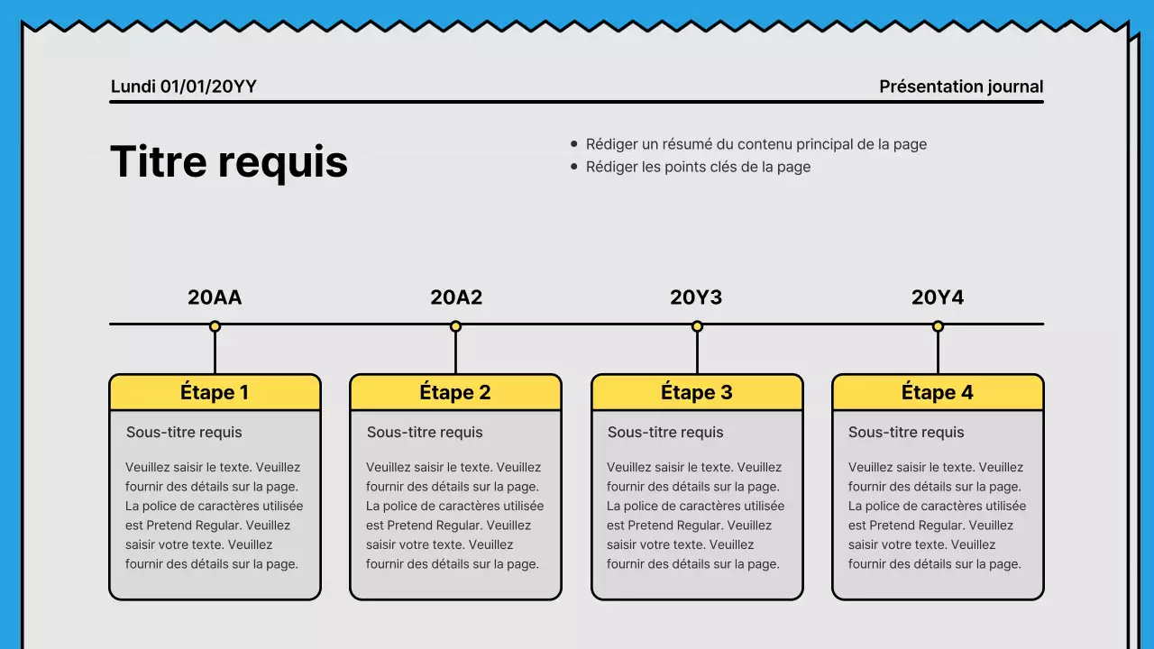 Lignes audacieuses et présentation attirant l'attention dans un concept de journal avec des couleurs d'accent jaune et bleu clair