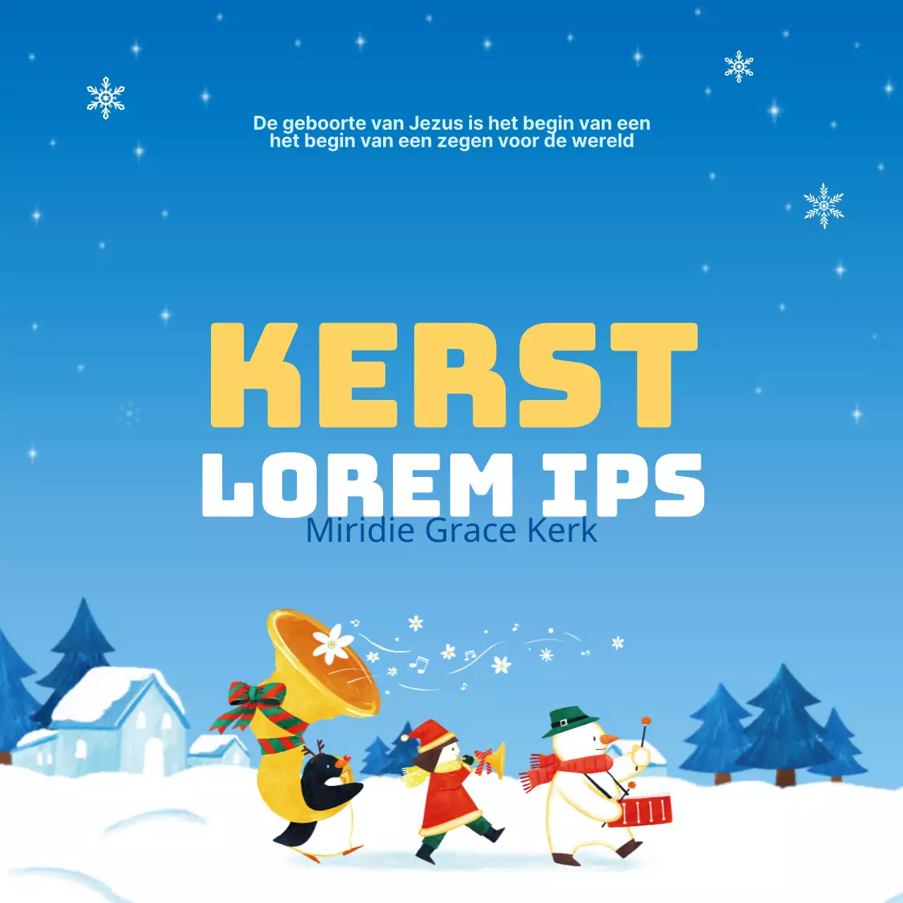 Lichtblauwe sneeuw bijbelschool kerstvierkantjes