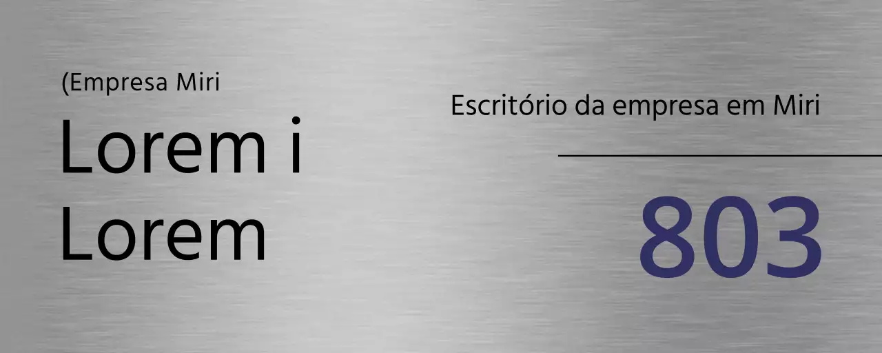 Sinalética corporativa preta e azul-marinho com nomes de locais e linhas