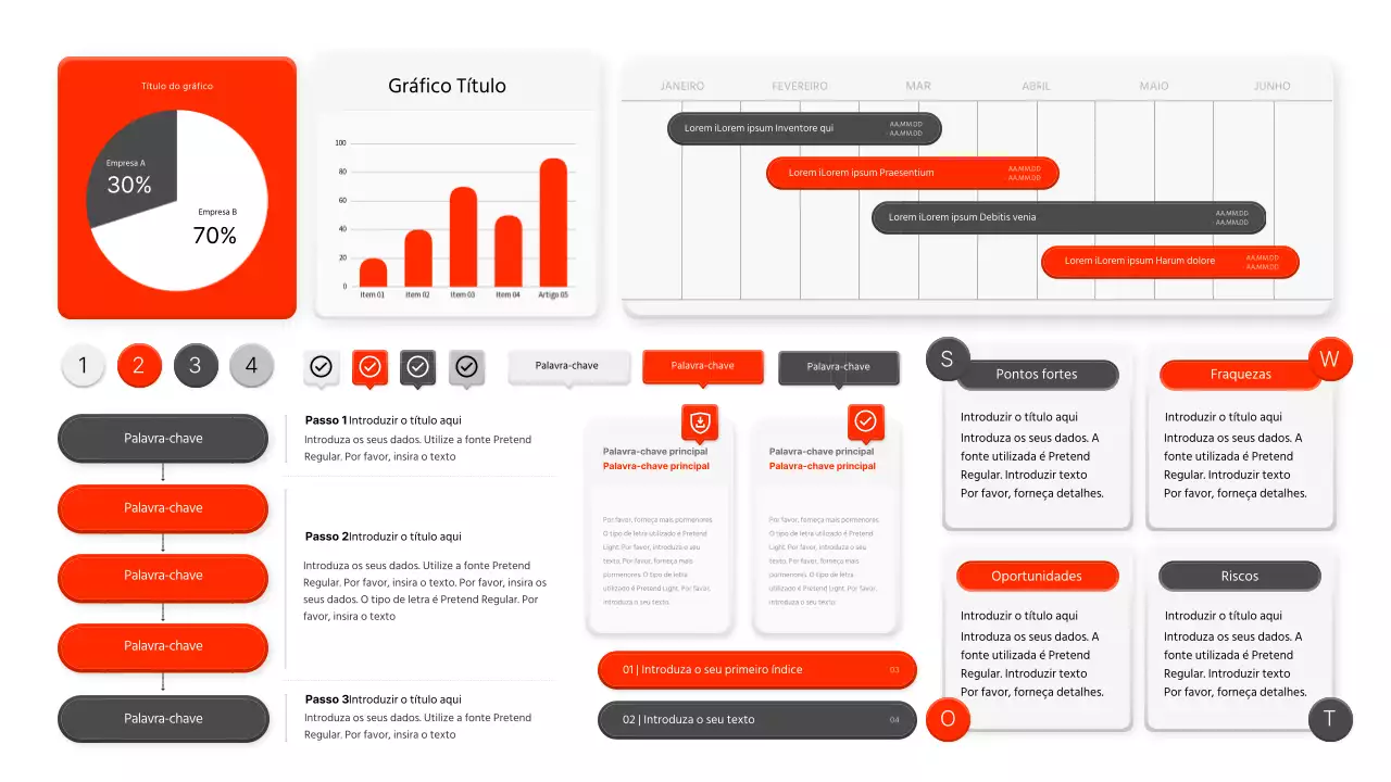 Um kit de estilo UX UI tridimensional em vermelho e cinzento escuro