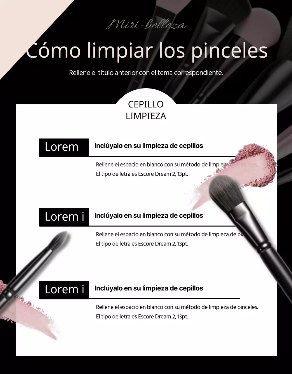 Promociona los cepillos de lujo en negro y beige