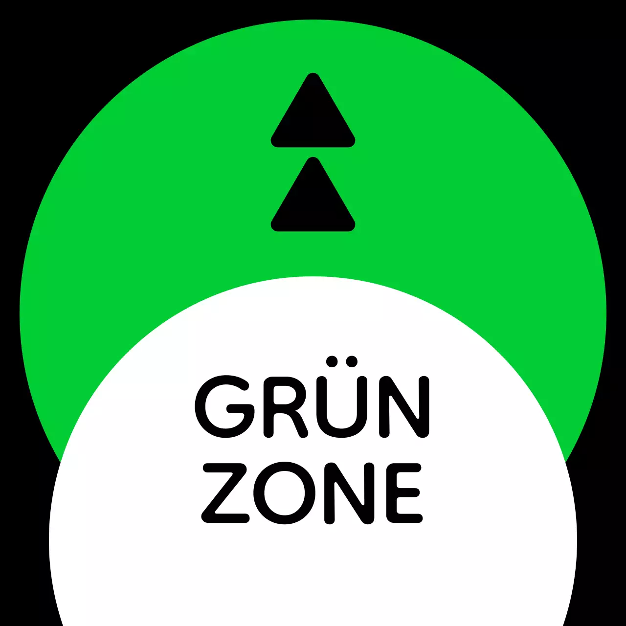 Ein einfacher Zonenführer mit grünem, blauem, violettem Text und dreieckiger, quadratischer Geometrie