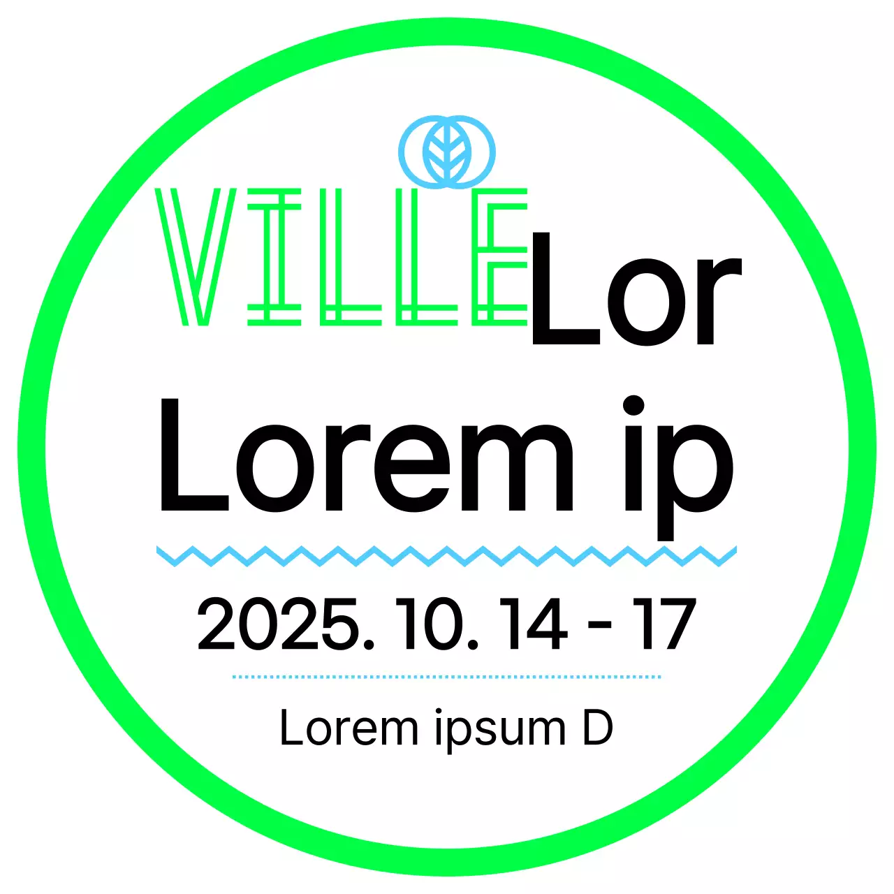 Un panneau promotionnel avec une annonce de marché aux puces vert ciel noir et plusieurs illustrations de formes.