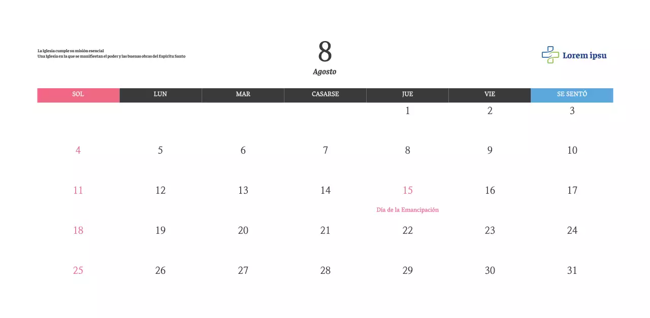 Calendario con imágenes eclesiásticas edificantes