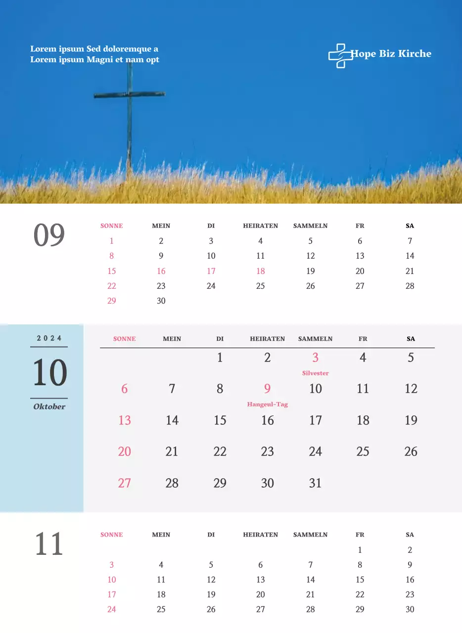 Einfaches Konzept Kirche Wandkalender in schwarz und weiß mit emotionalen religiösen Fotos