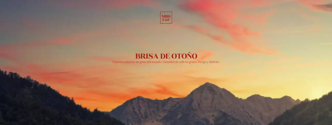 Una cafetería otoñal con un hermoso cielo otoñal y fuentes limpias sobre un fondo de puesta de sol.