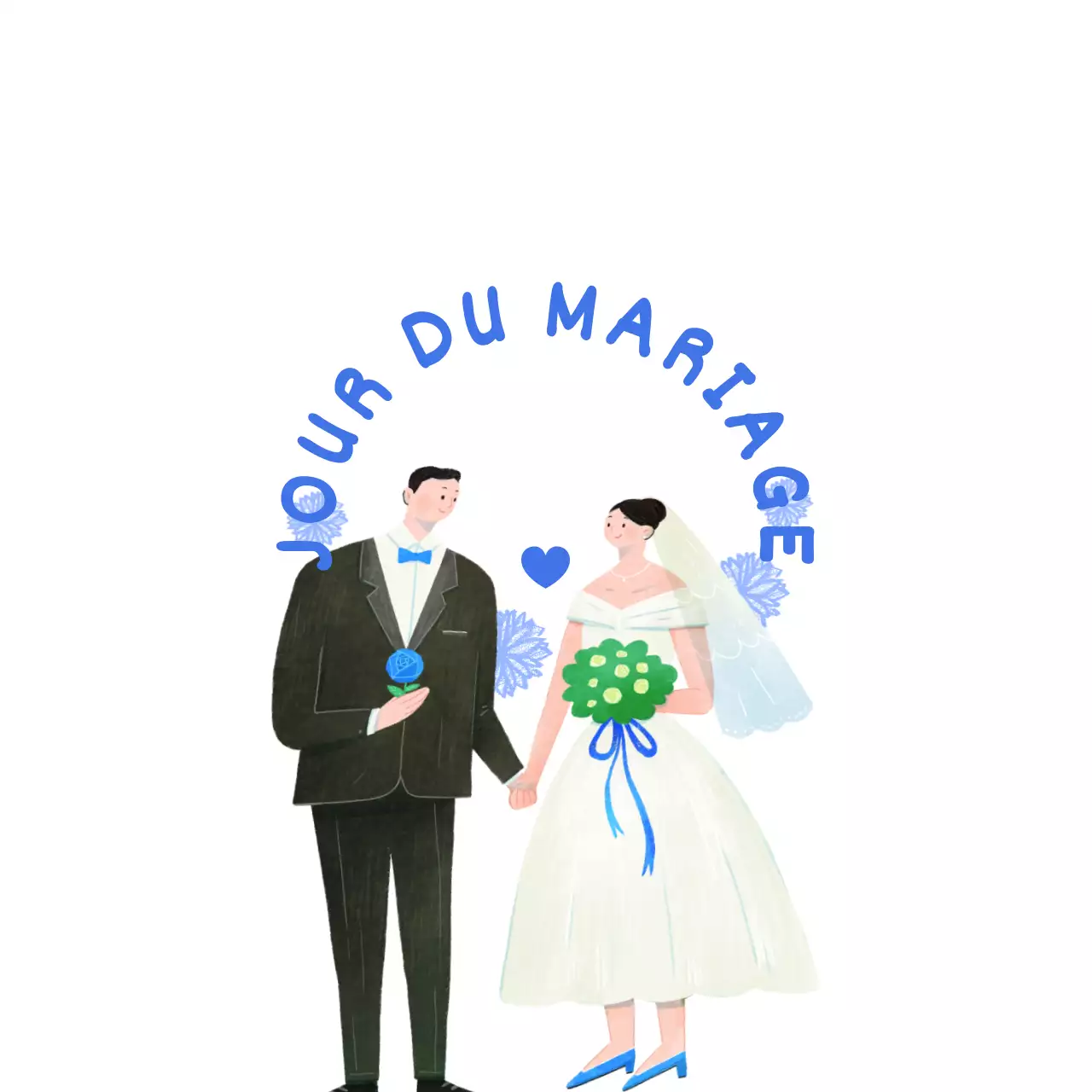 Concept de mariage avec des illustrations de mariés bleus
