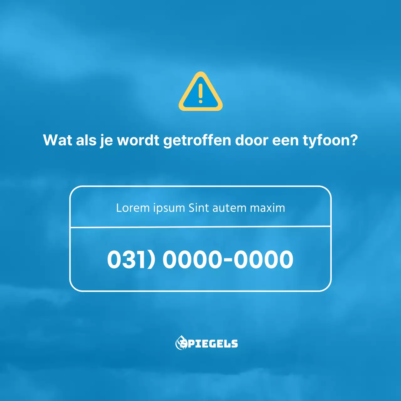 Informatie over hoe om te gaan met tyfoonschade met een tyfoonillustratie op een lichtblauwe achtergrond