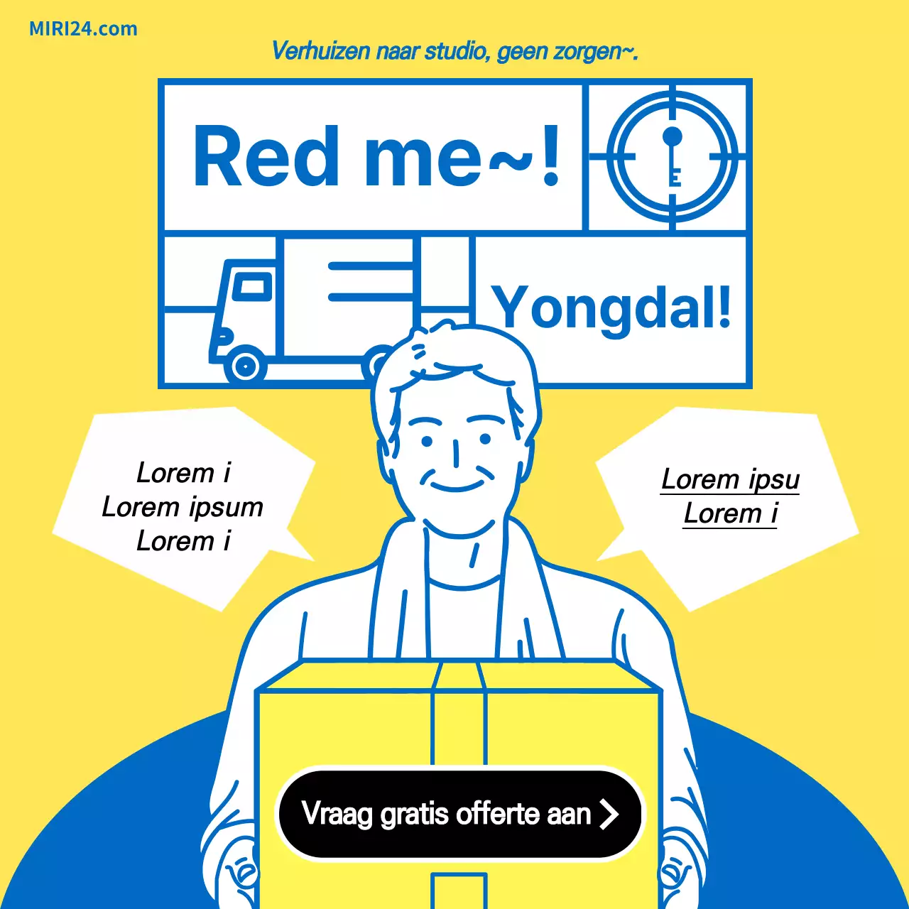 Geel blauwe lijn illustratie schattig verhuisbedrijf gids