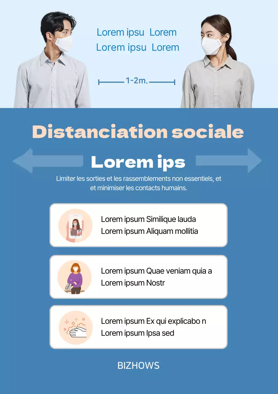 Guide de distanciation sociale du portrait bleu propre