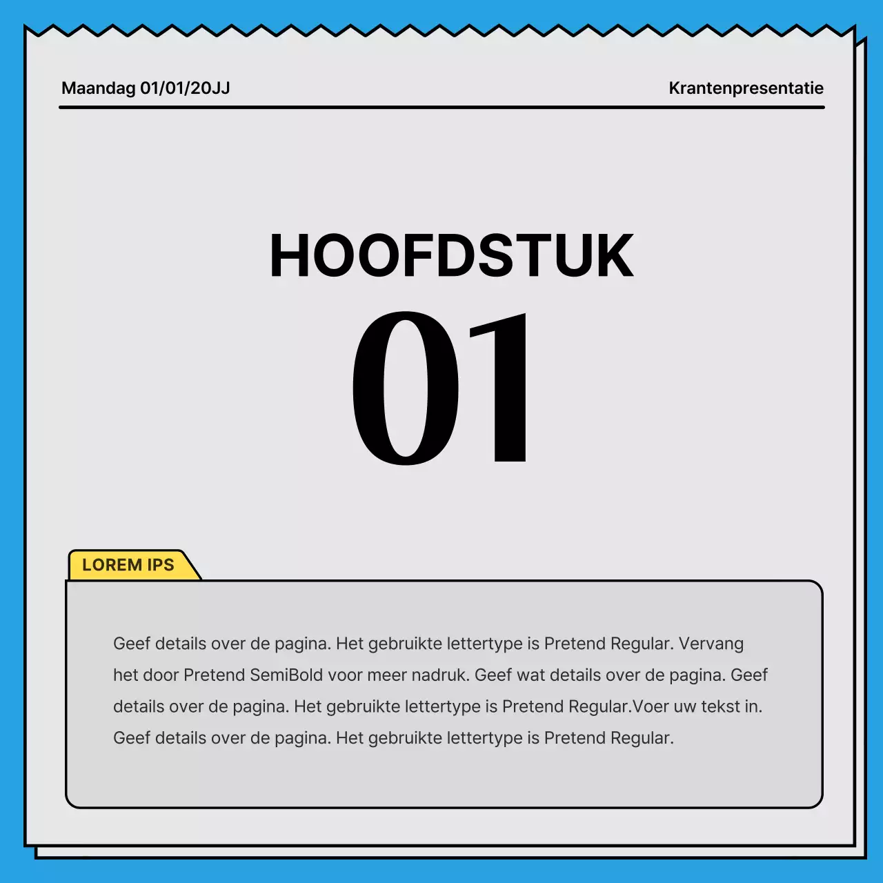 Gedurfd, opvallend kaartnieuws in een krantenconcept met gele en lichtblauwe accentkleuren