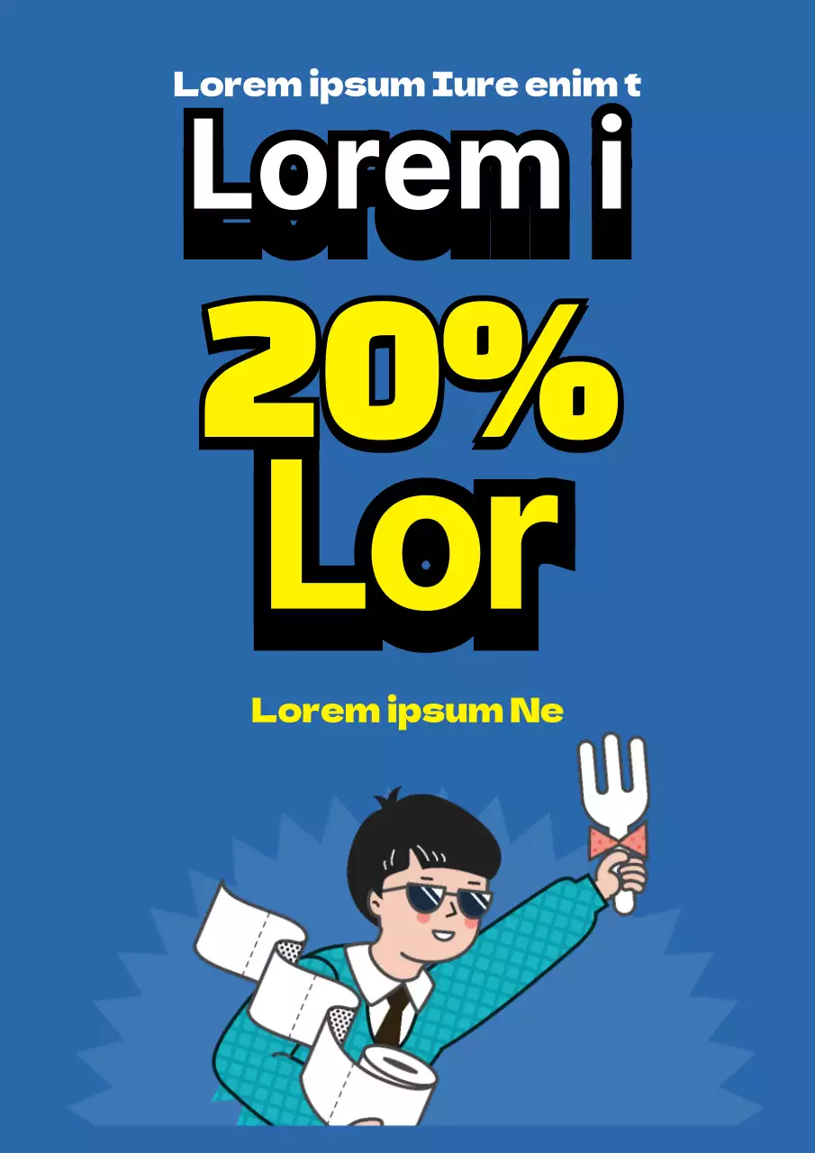 Folheto simples em azul e amarelo para promover um evento de venda de claques para estudantes