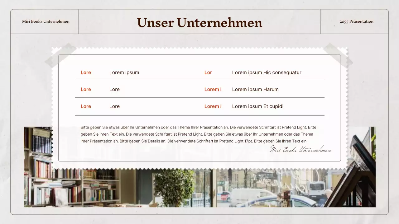 Ein klassisches Unternehmensprofil in Beige und Grau