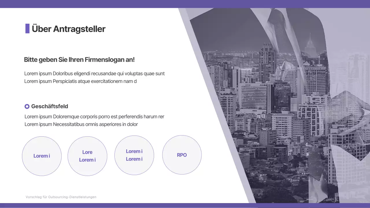 Ausgelagerte Personaldienstleistungen Vorschlag in Lila und Grau Business B2B Headhunting Personalbeschaffung Corporate Contingent Worker Dispatch