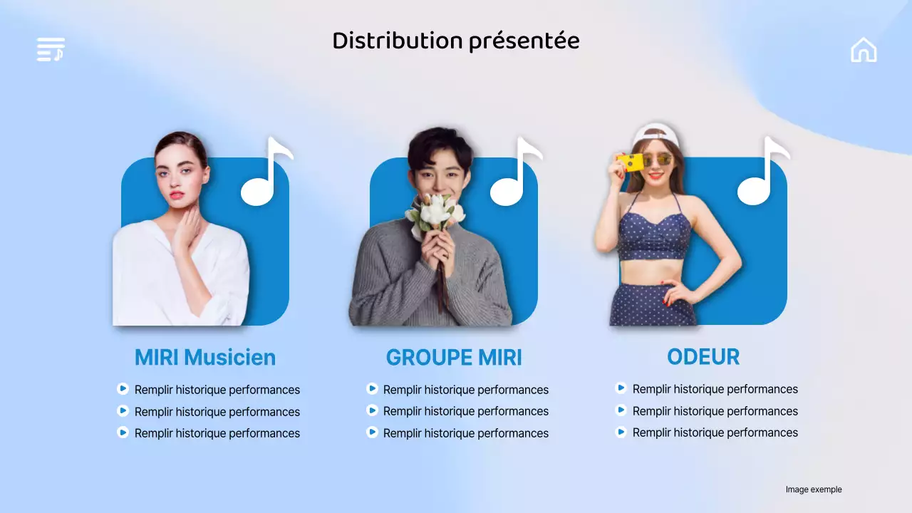 Une brochure de concerts émotionnelle avec un dégradé de bleu dans le style de l'interface utilisateur de la musique