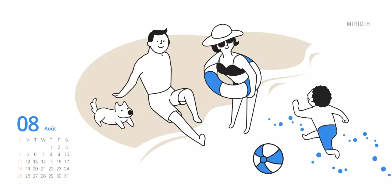 Calendrier de bureau illustré vert sur le thème de la famille