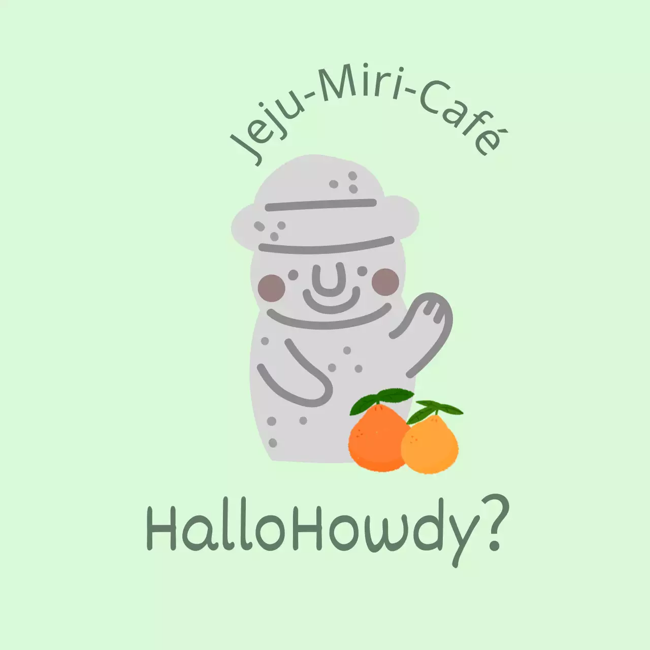 Jeju Cafe Balt, ein hübsches, mintfarbenes Café, das Mandarinen und Dolharbangs von der Insel Jeju anbietet