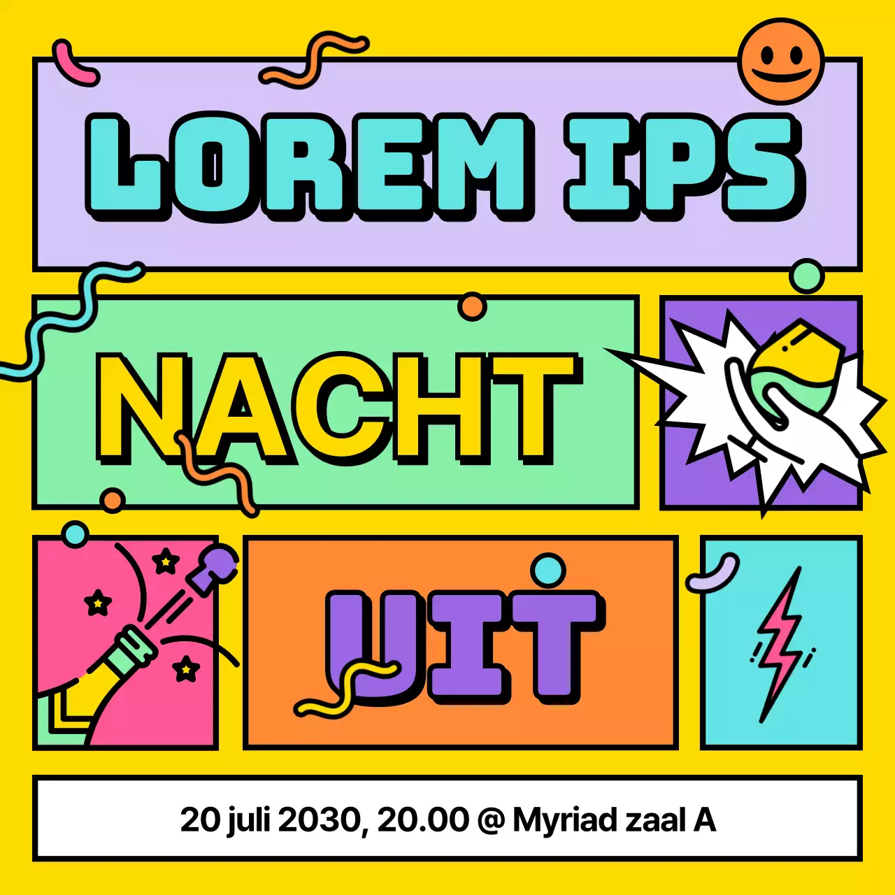 Pop-art kitscherige feestwaarschuwingen