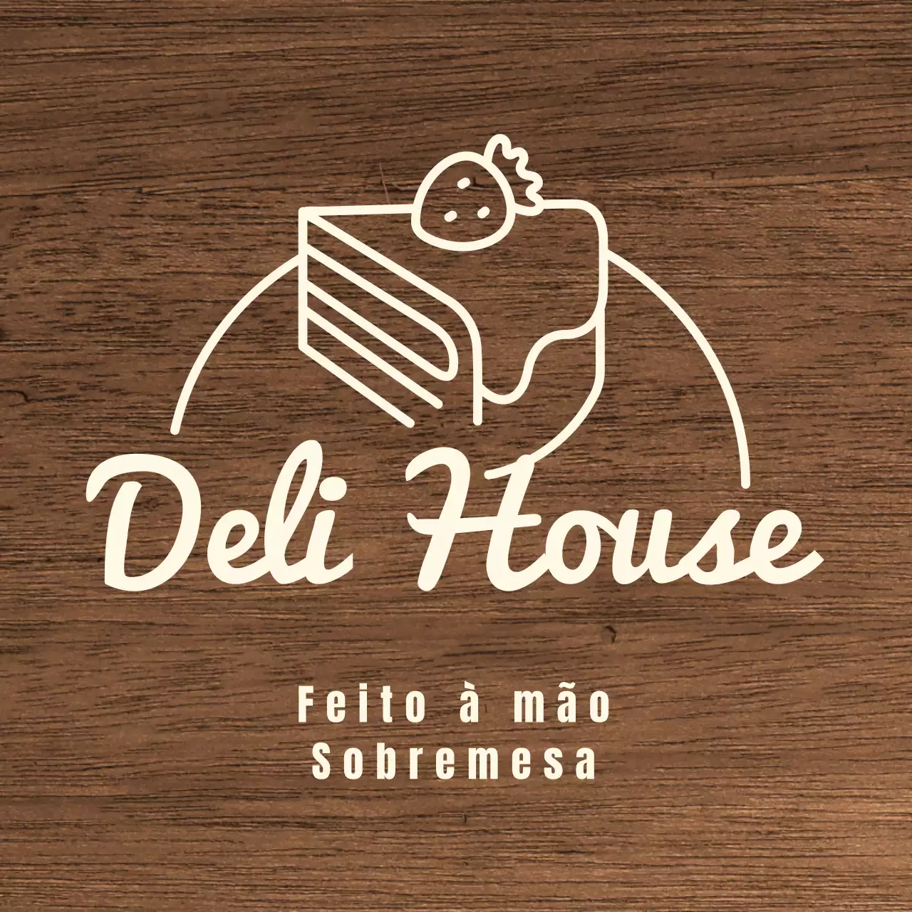 Sinalética de café de sobremesas com texto em marfim e ilustração de linhas de bolos