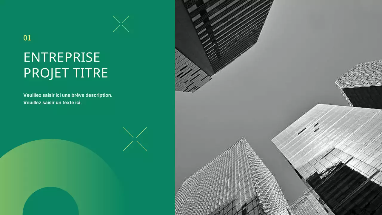 Présentation simple d'un projet d'entreprise avec des points en forme de cercle vert