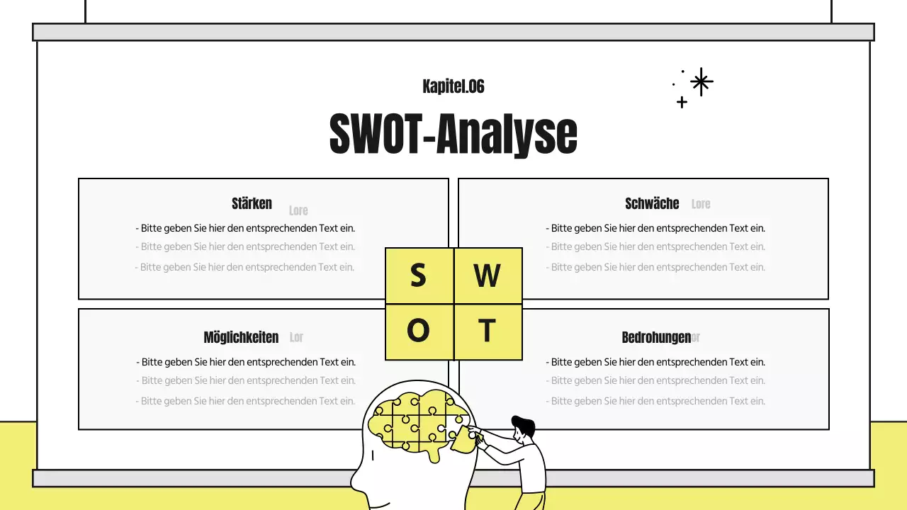 Ein hübsch illustrierter Analysebericht mit gelben und schwarzen Akzenten