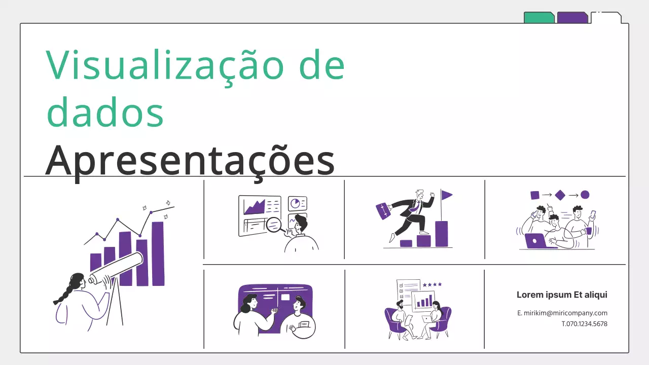 Gráficos verdes e roxos simples e apresentação infográfica