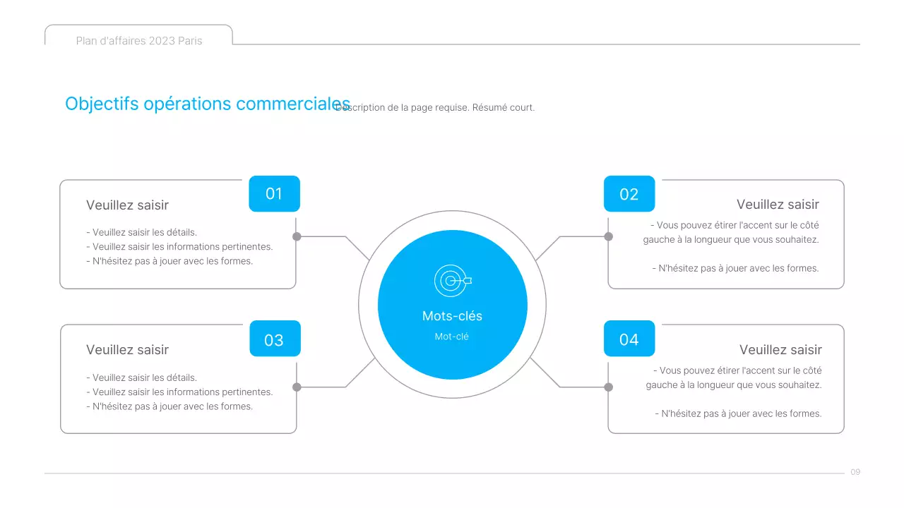 Une présentation de plan d'affaires de contenu culturel propre, en bleu et blanc