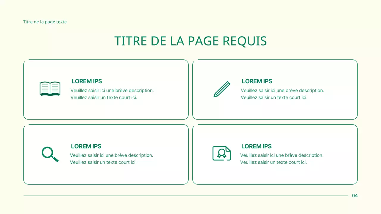 Présentation simple d'un projet d'entreprise avec des points en forme de cercle vert